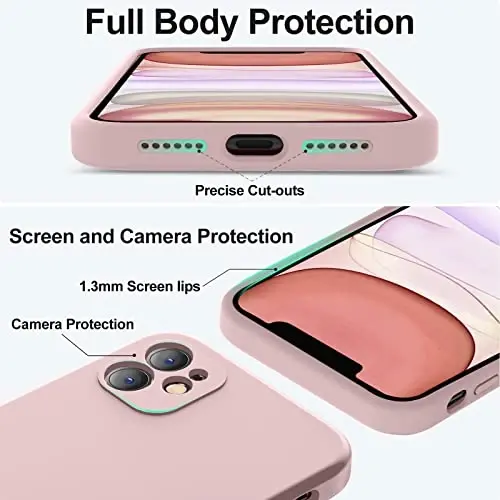 Vooii Compatible with iPhone 11 Case, Upgraded Liquid Silicone with [Flat Edges] [Camera Protection] [Soft Anti-Scratch Microfiber Lining] Phone Case for iPhone 11 6.1 inch - Sand Pink - 4