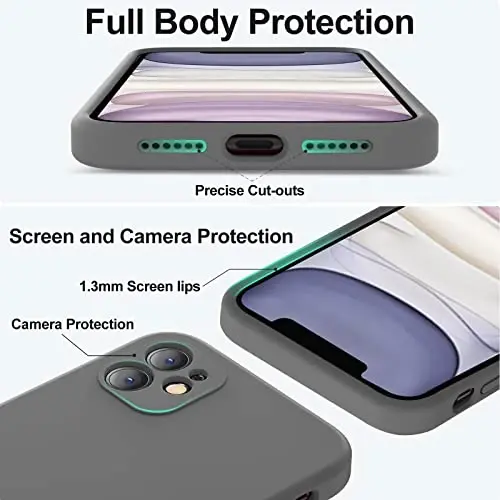 Vooii Compatible with iPhone 11 Case, Upgraded Liquid Silicone with [Flat Edges] [Camera Protection] [Soft Anti-Scratch Microfiber Lining] Phone Case for iPhone 11 6.1 inch - Dark Grey - 4