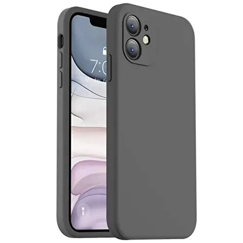Vooii Compatible with iPhone 11 Case, Upgraded Liquid Silicone with [Flat Edges] [Camera Protection] [Soft Anti-Scratch Microfiber Lining] Phone Case for iPhone 11 6.1 inch - Dark Grey - VOOII