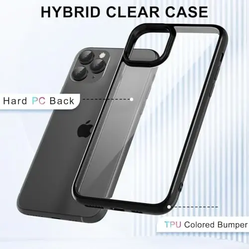 iPhone 11 Pro için LoeoeL Kılıf Şeffaf, Transparan Hibrit 11 Pro Telefon Kılıfı [Sert Plastik ve Yumuşak Silikon Tampon] Akrilik Sararmayan İnce İnce Koruyucu Kapak Kadınlar için, Siyah - 3