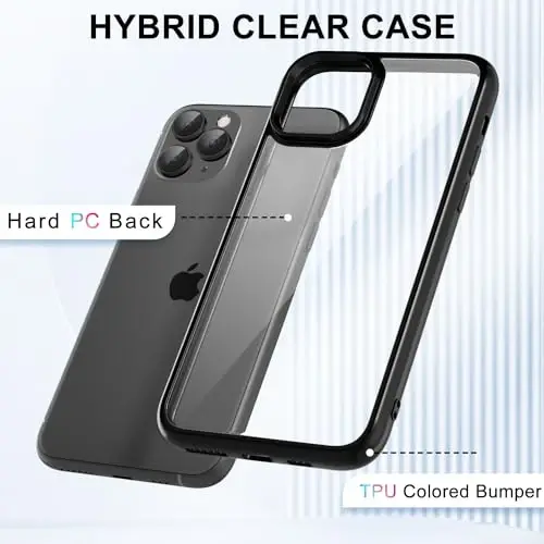 LoeoeL for iPhone 11 Pro Case Clear, Transparent Hybrid 11 Pro Phone Case [Hard Plastic & Soft Silicone Bumper] Acrylic Non Yellowing Thin Slim Protective Cover for Women, Black - 2