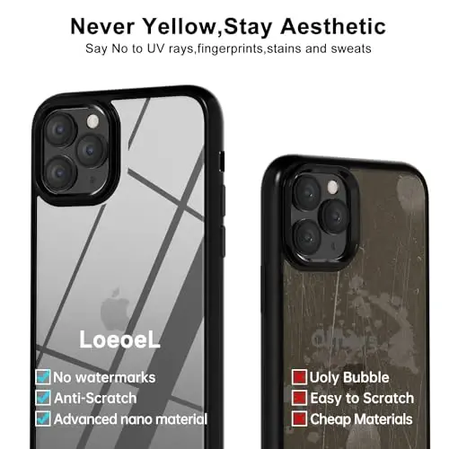 LoeoeL for iPhone 11 Pro Case Clear, Transparent Hybrid 11 Pro Phone Case [Hard Plastic & Soft Silicone Bumper] Acrylic Non Yellowing Thin Slim Protective Cover for Women, Black - 3