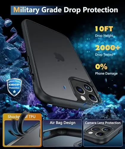 FNTCASE for iPhone 11 Pro Case: Translucent Matte Military Grade Drop Protection Phone Cover | Slim Anti-Slip Durable Shockproof for iPhone 11Pro 2019 Cases (5.8 inch Black) - 6