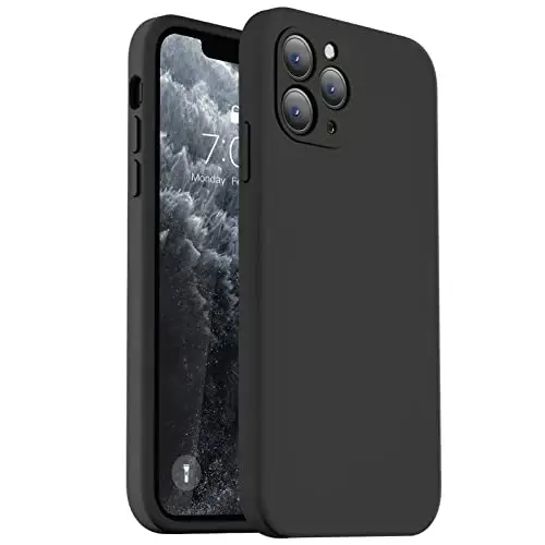 Vooii Compatible with iPhone 11 Pro Case, Upgraded Liquid Silicone with [Flat Edges] [Camera Protection] [Soft Anti-Scratch Microfiber Lining] Phone Case for iPhone 11 Pro 5.8 inch - Black - 1