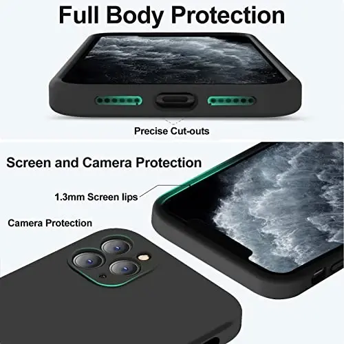 Vooii Compatible with iPhone 11 Pro Case, Upgraded Liquid Silicone with [Flat Edges] [Camera Protection] [Soft Anti-Scratch Microfiber Lining] Phone Case for iPhone 11 Pro 5.8 inch - Black - 4