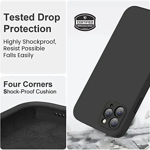 Vooii Compatible with iPhone 11 Pro Case, Upgraded Liquid Silicone with [Flat Edges] [Camera Protection] [Soft Anti-Scratch Microfiber Lining] Phone Case for iPhone 11 Pro 5.8 inch - Black - 5