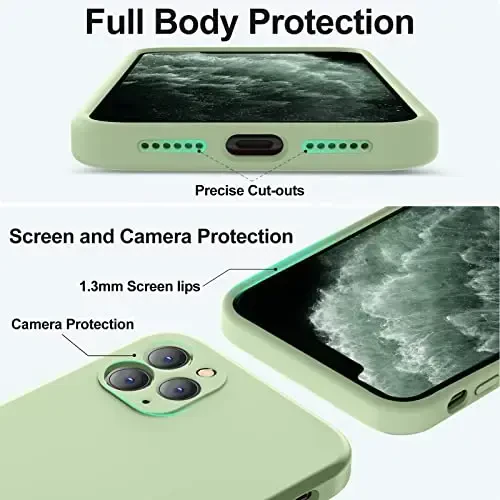 Vooii Compatible with iPhone 11 Pro Case, Upgraded Liquid Silicone with [Flat Edges] [Camera Protection] [Soft Anti-Scratch Microfiber Lining] Phone Case for iPhone 11 Pro 5.8 inch - Matcha - 4