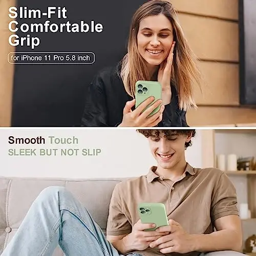 Vooii Compatible with iPhone 11 Pro Case, Upgraded Liquid Silicone with [Flat Edges] [Camera Protection] [Soft Anti-Scratch Microfiber Lining] Phone Case for iPhone 11 Pro 5.8 inch - Matcha - 2
