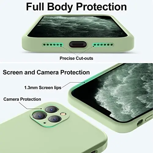 Vooii Compatible with iPhone 11 Pro Case, Upgraded Liquid Silicone with [Flat Edges] [Camera Protection] [Soft Anti-Scratch Microfiber Lining] Phone Case for iPhone 11 Pro 5.8 inch - Matcha - 4