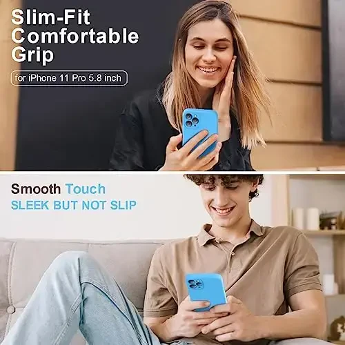 Vooii Compatible with iPhone 11 Pro Case, Upgraded Liquid Silicone with [Flat Edges] [Camera Protection] [Soft Anti-Scratch Microfiber Lining] Phone Case for iPhone 11 Pro 5.8 inch - Blue - VOOII (1)