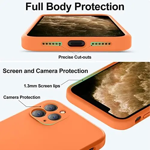 Vooii Compatible with iPhone 11 Pro Case, Upgraded Liquid Silicone with [Flat Edges] [Camera Protection] [Soft Anti-Scratch Microfiber Lining] Phone Case for iPhone 11 Pro 5.8 inch - Bright Orange - 4