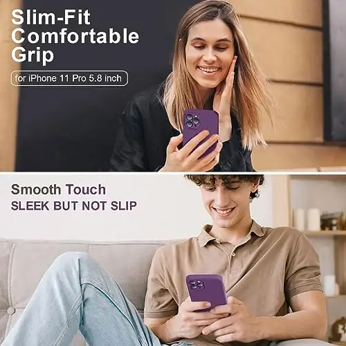 Vooii Compatible with iPhone 11 Pro Case, Upgraded Liquid Silicone with [Flat Edges] [Camera Protection] [Soft Anti-Scratch Microfiber Lining] Phone Case for iPhone 11 Pro 5.8 inch - Grape - VOOII (1)