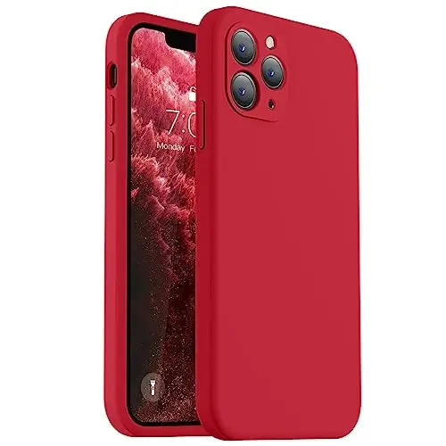 Vooii Compatible with iPhone 11 Pro Case, Upgraded Liquid Silicone with [Flat Edges] [Camera Protection] [Soft Anti-Scratch Microfiber Lining] Phone Case for iPhone 11 Pro 5.8 inch - Red 