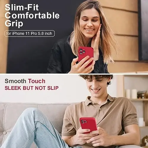 Vooii Compatible with iPhone 11 Pro Case, Upgraded Liquid Silicone with [Flat Edges] [Camera Protection] [Soft Anti-Scratch Microfiber Lining] Phone Case for iPhone 11 Pro 5.8 inch - Red - VOOII (1)