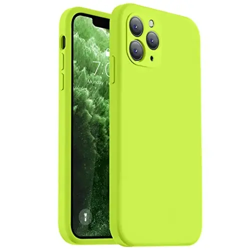 Vooii Compatible with iPhone 11 Pro Case, Upgraded Liquid Silicone with [Flat Edges][Camera Protection][Soft Anti-Scratch Microfiber Lining] Phone Case for iPhone 11 Pro 5.8 inch - Fluorescent Green - 1