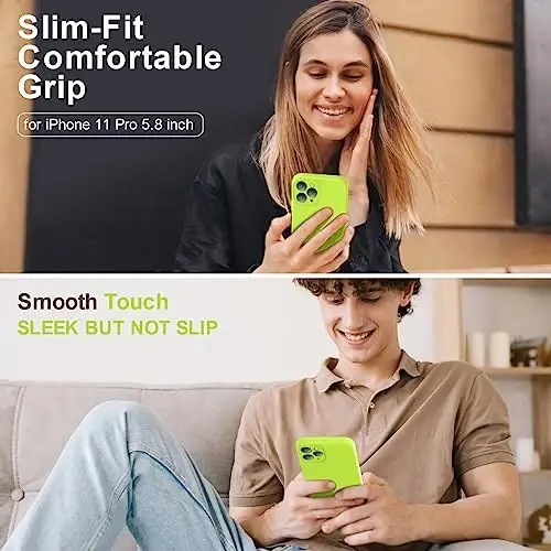 Vooii Compatible with iPhone 11 Pro Case, Upgraded Liquid Silicone with [Flat Edges][Camera Protection][Soft Anti-Scratch Microfiber Lining] Phone Case for iPhone 11 Pro 5.8 inch - Fluorescent Green - 2