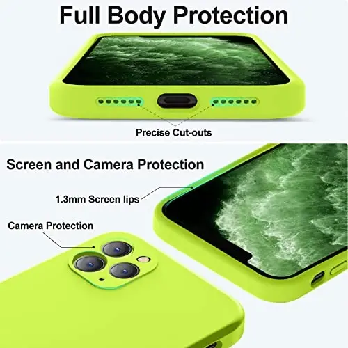 Vooii Compatible with iPhone 11 Pro Case, Upgraded Liquid Silicone with [Flat Edges][Camera Protection][Soft Anti-Scratch Microfiber Lining] Phone Case for iPhone 11 Pro 5.8 inch - Fluorescent Green - 4