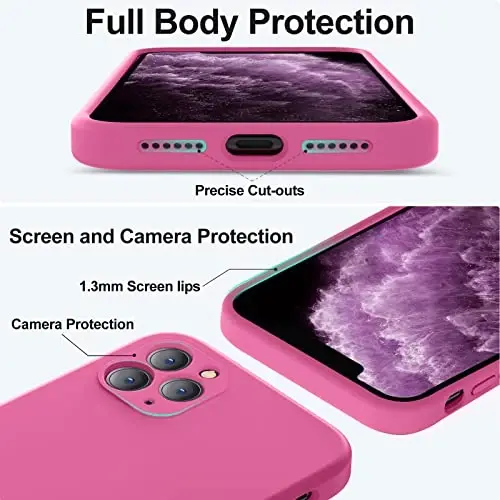 Vooii Compatible with iPhone 11 Pro Case, Upgraded Liquid Silicone with [Flat Edges] [Camera Protection] [Soft Anti-Scratch Microfiber Lining] Phone Case for iPhone 11 Pro 5.8 inch - Pitaya - 4