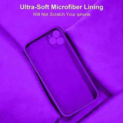Vooii Compatible with iPhone 11 Pro Case, Upgraded Liquid Silicone with [Flat Edges] [Camera Protection] [Soft Anti-Scratch Microfiber Lining] Phone Case for iPhone 11 Pro 5.8 inch - Neon Purple - 6