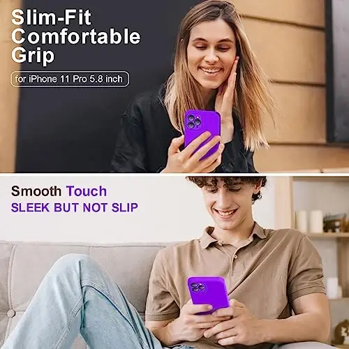 Vooii Compatible with iPhone 11 Pro Case, Upgraded Liquid Silicone with [Flat Edges] [Camera Protection] [Soft Anti-Scratch Microfiber Lining] Phone Case for iPhone 11 Pro 5.8 inch - Neon Purple - VOOII (1)