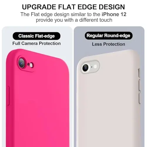 Vooii for iPhone SE Case 2022/3rd/2020,iPhone 8/7 Case, Upgraded Liquid Silicone with [Flat Edges] [Camera Protection] [Soft Anti-Scratch Microfiber Lining] Phone Case for iPhone SE - Hot Pink - 3