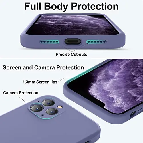 Vooii Compatible with iPhone 11 Pro Case, Upgraded Liquid Silicone with [Flat Edges] [Camera Protection] [Soft Anti-Scratch Microfiber Lining] Phone Case for iPhone 11 Pro 5.8 inch - Lavender Grey - 4