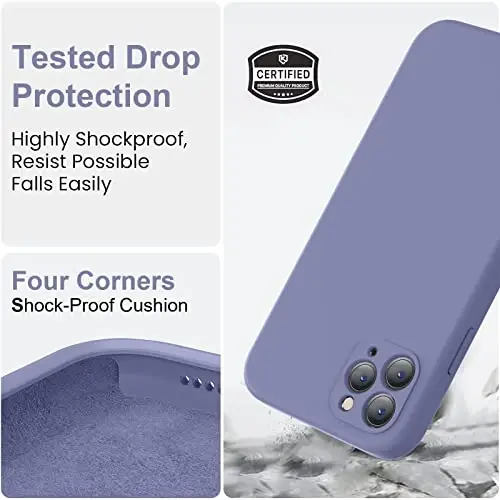 Vooii Compatible with iPhone 11 Pro Case, Upgraded Liquid Silicone with [Flat Edges] [Camera Protection] [Soft Anti-Scratch Microfiber Lining] Phone Case for iPhone 11 Pro 5.8 inch - Lavender Grey - 5