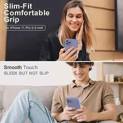 Vooii Compatible with iPhone 11 Pro Case, Upgraded Liquid Silicone with [Flat Edges] [Camera Protection] [Soft Anti-Scratch Microfiber Lining] Phone Case for iPhone 11 Pro 5.8 inch - Lavender Grey - VOOII (1)