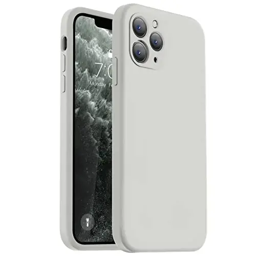 Vooii Compatible with iPhone 11 Pro Case, Upgraded Liquid Silicone with [Flat Edges] [Camera Protection] [Soft Anti-Scratch Microfiber Lining] Phone Case for iPhone 11 Pro 5.8 inch - Stone - 1