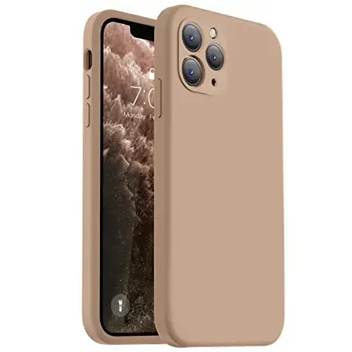 Vooii Compatible with iPhone 11 Pro Case, Upgraded Liquid Silicone with [Flat Edges] [Camera Protection] [Soft Anti-Scratch Microfiber Lining] Phone Case for iPhone 11 Pro 5.8 inch - Light Brown - 1