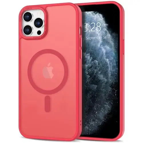 Anuck Case for iPhone 11 Pro Max Case Magnetic Phone Case Compatible with MagSafe, Soft TPU Bumper Hard Translucent Matte Back Slim Fit Shockproof Protective Cover for Men Women Girls - Light Red - 1