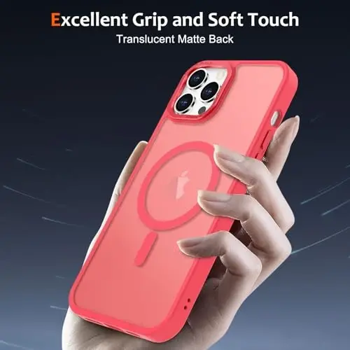 Anuck Case for iPhone 11 Pro Max Case Magnetic Phone Case Compatible with MagSafe, Soft TPU Bumper Hard Translucent Matte Back Slim Fit Shockproof Protective Cover for Men Women Girls - Light Red - 10