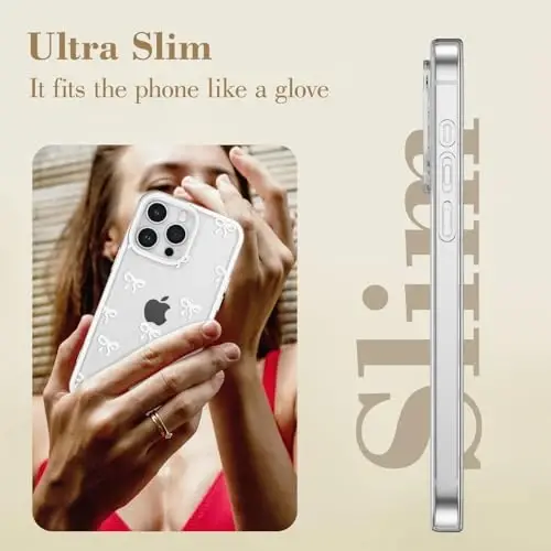 EYZUTAK Case for iPhone 11 Pro Max, Clear Cute Ribbon Bowknot Pattern Aesthetic Transparent Phone Case Raised Camera Protection Stylish Slim Soft Durable TPU Protective Cover for Women Girls - White - 11