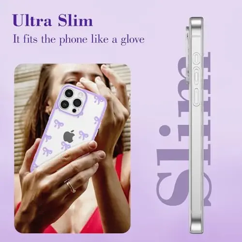 EYZUTAK Case for iPhone 11 Pro Max, Clear Cute Ribbon Bowknot Pattern Aesthetic Transparent Phone Case Raised Camera Protection Stylish Slim Soft Durable TPU Protective Cover for Women Girls - Purple - 4