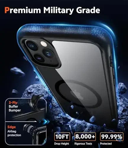 FNTCASE for iPhone 11 Pro-Max Case: Clear Magnetic Phone Cases Compatible with Magsafe Slim Anti Yellowing Military Grade Drop Protection Rugged Protective Transparent Cell Phone Cover (B-Black) - 6