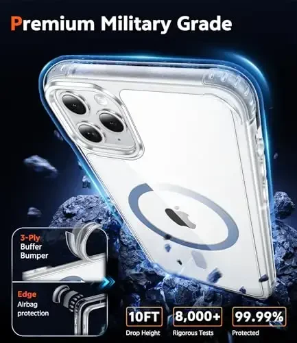 FNTCASE for iPhone 11 Pro-Max Case: Clear Magnetic Phone Cases Compatible with Magsafe Slim Anti Yellowing Military Grade Drop Protection Rugged Protective Transparent Cover (D-Blue Magnetic) - 6