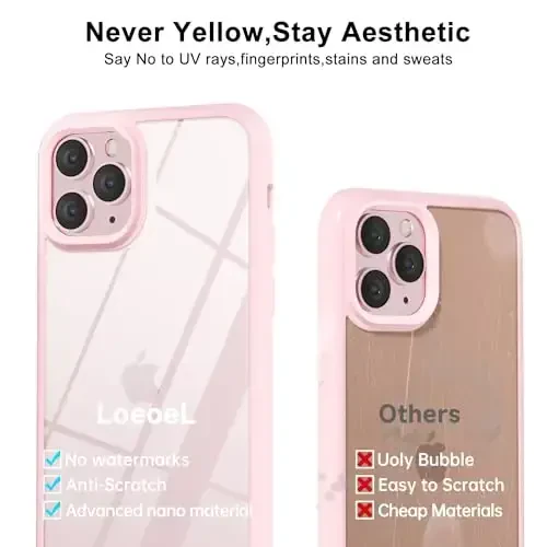 LoeoeL for iPhone 11 Pro Max Case Clear, Transparent Hybrid 11 Pro Max Phone Case [Hard Plastic & Soft Silicone Bumper] Acrylic Non Yellowing Thin Slim Protective Cover for Women, Light Pink - 4