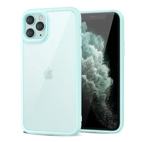 LoeoeL for iPhone 11 Pro Max Case Clear, Transparent Hybrid 11 Pro Max Phone Case [Hard Plastic & Soft Silicone Bumper] Acrylic Non Yellowing Thin Slim Protective Cover for Women, Teal - 1