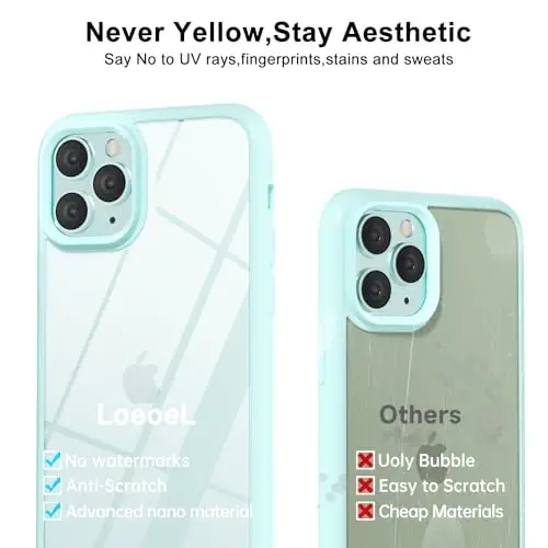 LoeoeL for iPhone 11 Pro Max Case Clear, Transparent Hybrid 11 Pro Max Phone Case [Hard Plastic & Soft Silicone Bumper] Acrylic Non Yellowing Thin Slim Protective Cover for Women, Teal - 4