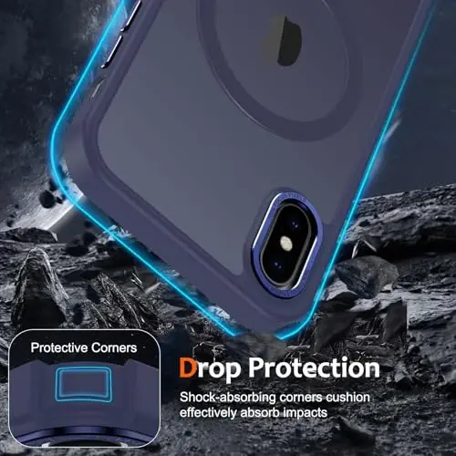 Anuck for iPhone X Case, for iPhone Xs Case Magnetic Phone Case Compatible with MagSafe, Soft TPU Bumper Hard Translucent Matte Back Slim Fit Shockproof Protective Cover for Men Women Girls-Dark Blue - 4