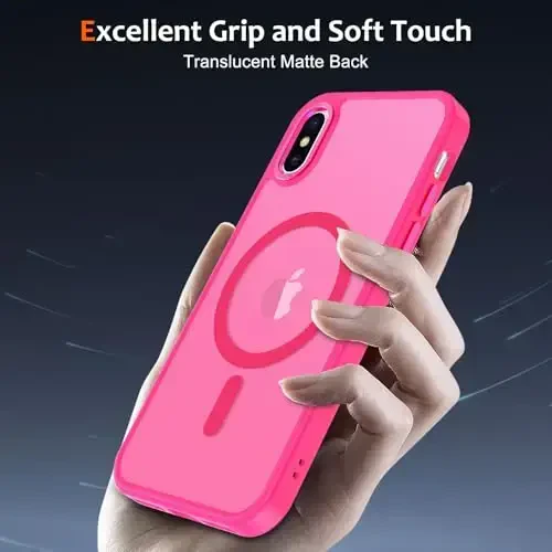 Anuck for iPhone X Case, for iPhone Xs Case Magnetic Phone Case Compatible with MagSafe, Soft TPU Bumper Hard Translucent Matte Back Slim Fit Shockproof Protective Cover for Men Women Girls- Hot Pink - 5