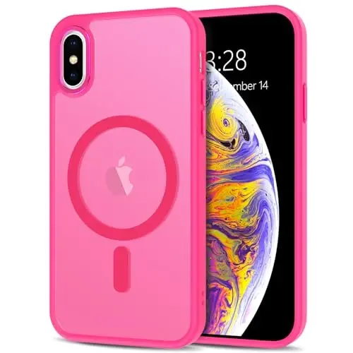 Anuck for iPhone X Case, for iPhone Xs Case Magnetic Phone Case Compatible with MagSafe, Soft TPU Bumper Hard Translucent Matte Back Slim Fit Shockproof Protective Cover for Men Women Girls- Hot Pink 