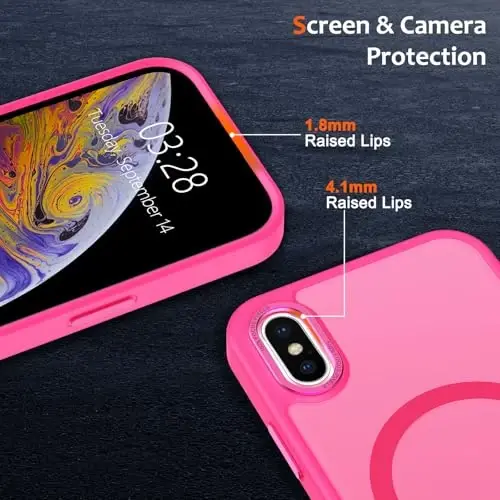 Anuck for iPhone X Case, for iPhone Xs Case Magnetic Phone Case Compatible with MagSafe, Soft TPU Bumper Hard Translucent Matte Back Slim Fit Shockproof Protective Cover for Men Women Girls- Hot Pink - 3
