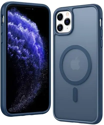 iPhone 11 Pro-Max Kılıfı için FNTCASE: Magsafe ile Uyumlu Mat Manyetik Telefon Kılıfları, İnce, Sararmaya Karşı Dayanıklı, Askeri Sınıf Düşme Korumalı, Sağlam, Yarı Saydam Cep Telefonu Kılıfı (C-Mavi) 