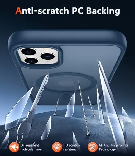 iPhone 11 Pro-Max Kılıfı için FNTCASE: Magsafe ile Uyumlu Mat Manyetik Telefon Kılıfları, İnce, Sararmaya Karşı Dayanıklı, Askeri Sınıf Düşme Korumalı, Sağlam, Yarı Saydam Cep Telefonu Kılıfı (C-Mavi) - 5
