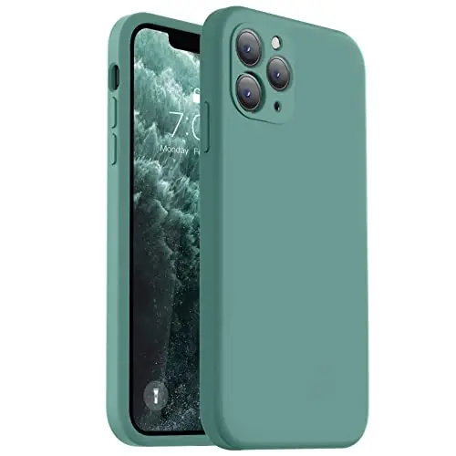 Vooii Compatible with iPhone 11 Pro Max Case, Upgraded Liquid Silicone with [Flat Edges] [Camera Protection] [Soft Anti-Scratch Microfiber Lining] Phone Case for iPhone 11 Pro Max - Pine Green - 1