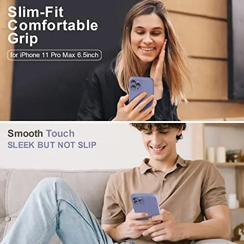 Vooii Compatible with iPhone 11 Pro Max Case, Upgraded Liquid Silicone with [Flat Edges] [Camera Protection] [Soft Anti-Scratch Microfiber Lining] Phone Case for iPhone 11 Pro Max - Lavender Grey - 2