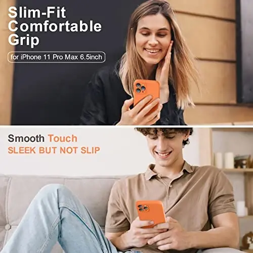 Vooii Compatible with iPhone 11 Pro Max Case, Upgraded Liquid Silicone with [Flat Edges] [Camera Protection] [Soft Anti-Scratch Microfiber Lining] Phone Case for iPhone 11 Pro Max - Bright Orange - 2