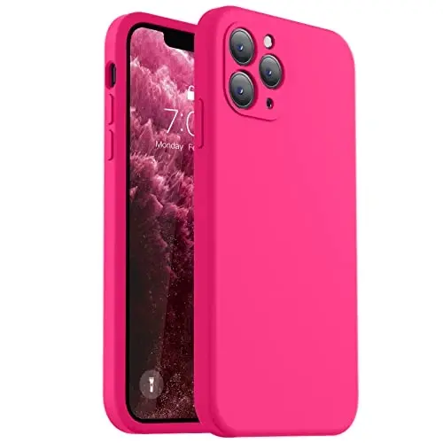 Vooii Compatible with iPhone 11 Pro Max Case, Upgraded Liquid Silicone with [Flat Edges] [Camera Protection] [Soft Anti-Scratch Microfiber Lining] Phone Case for iPhone 11 Pro Max - Hot Pink - 1