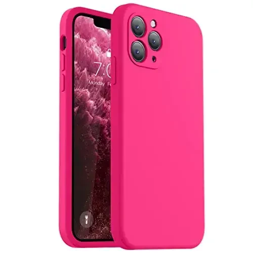 Vooii Compatible with iPhone 11 Pro Max Case, Upgraded Liquid Silicone with [Flat Edges] [Camera Protection] [Soft Anti-Scratch Microfiber Lining] Phone Case for iPhone 11 Pro Max - Hot Pink 